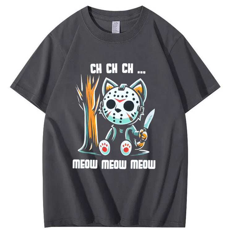 Halloween Funny Cat Lovers Ch Ch Ch Pattern 100% Cotton T-Shirt