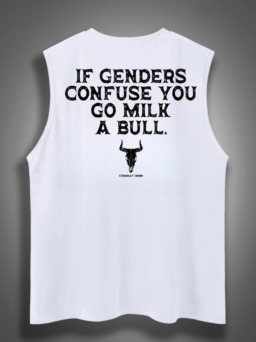 If Genders Confuse You Go Milk A Bull Print Cotton Sleeveless Tank Tops