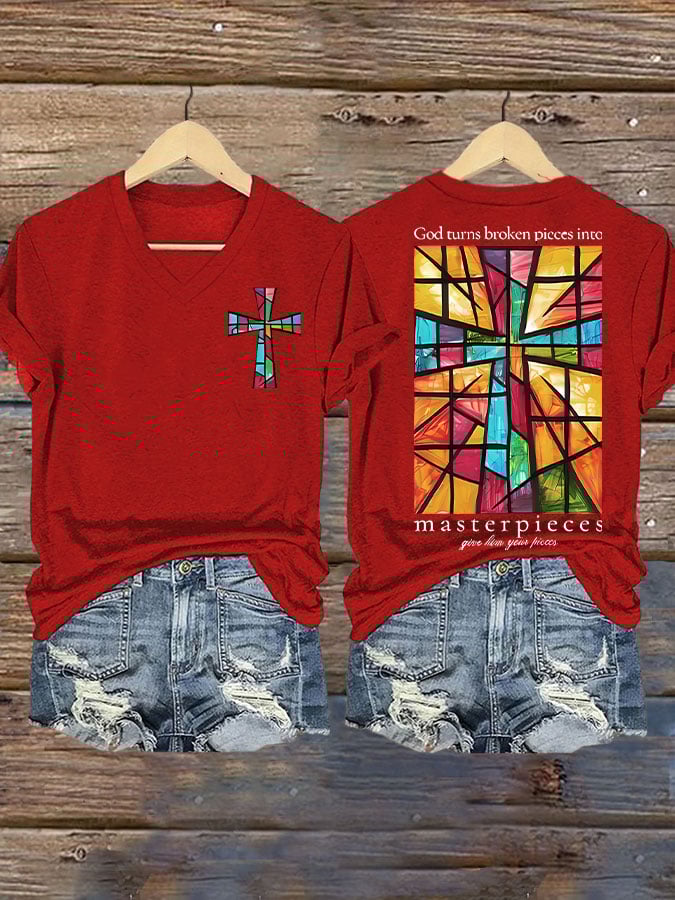 God Turns Broken Pieces Into Masterpieces Print T-shirt