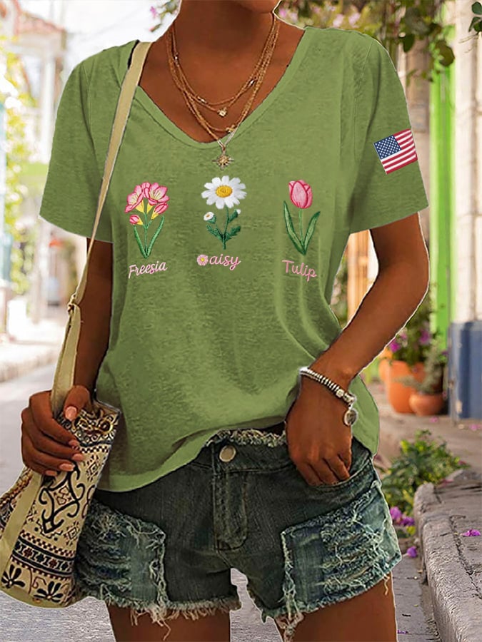Women's Casual Floral Fdt Print T-Shirt
