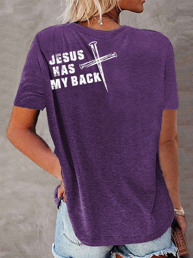 Women's Jesus Has My Back Christian Cross Faith Tee