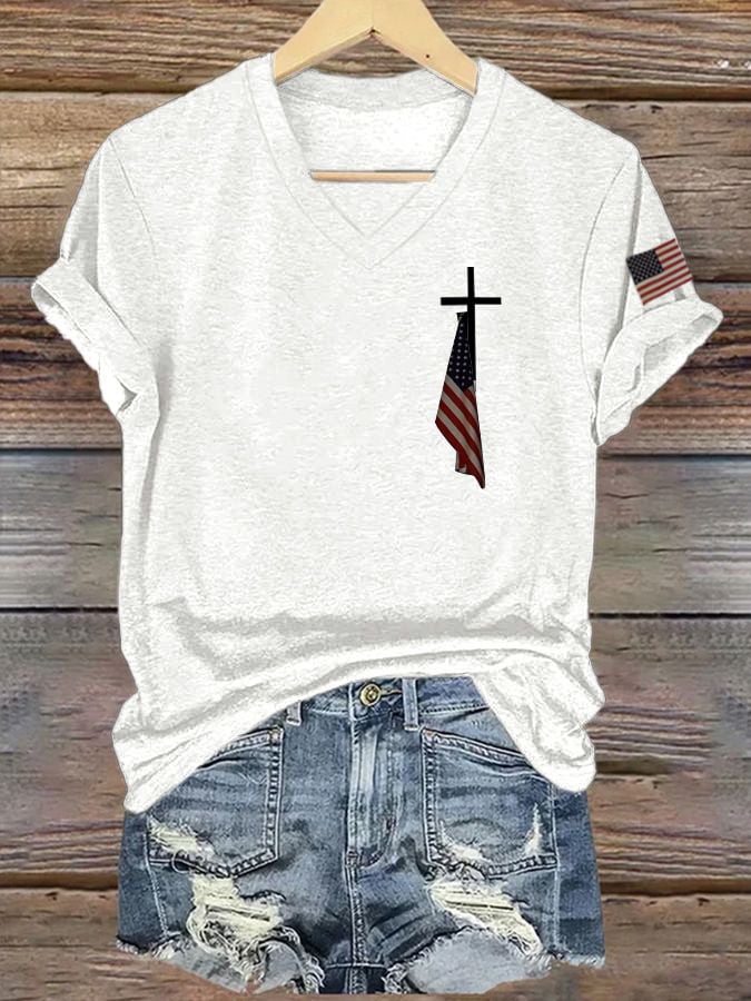 Women's Flag Cross Print T-Shirt