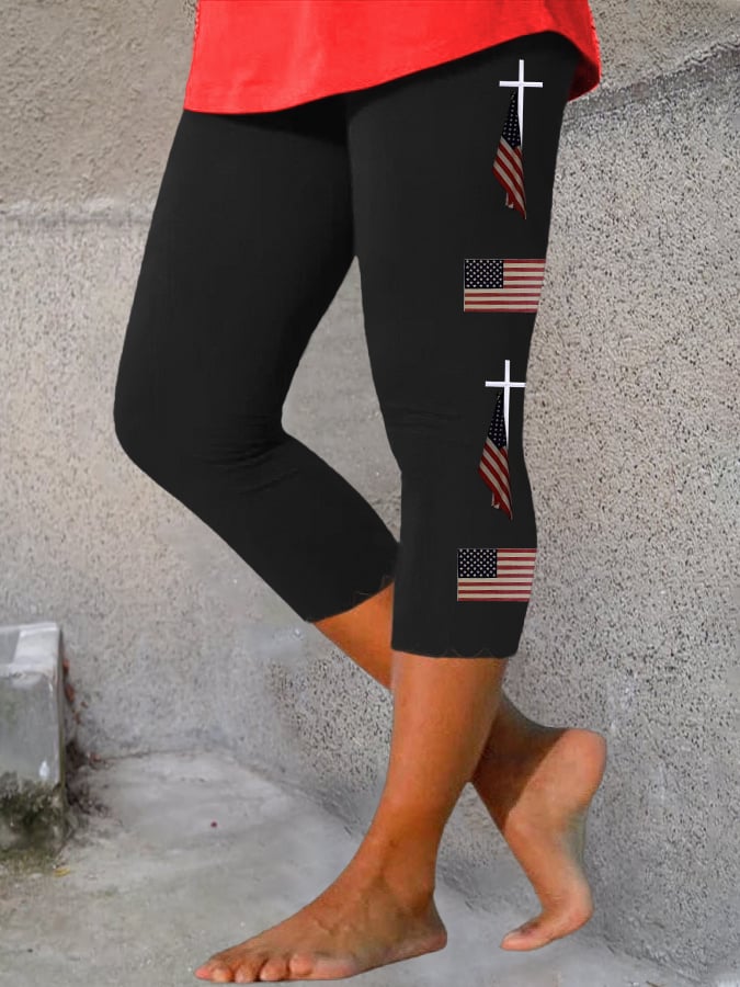 Women's Flag Cross Print Leggings