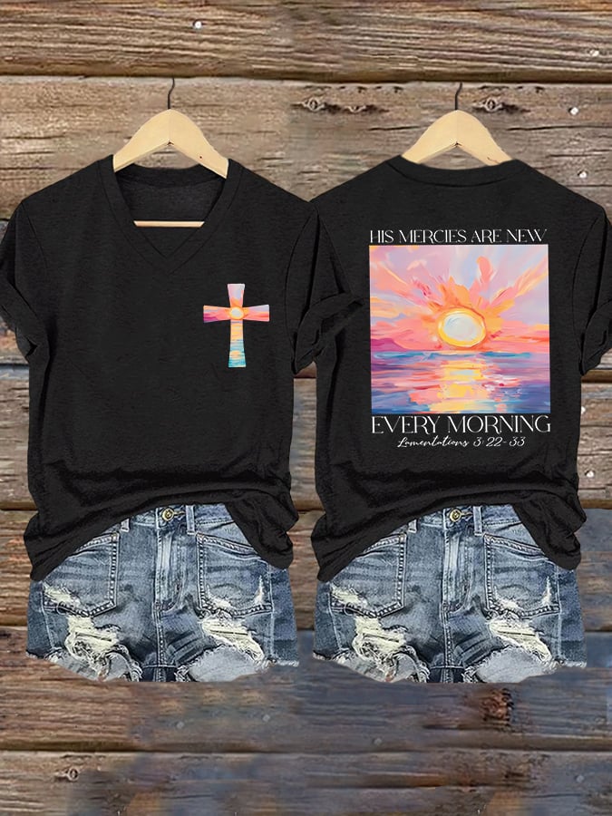 đ„Buy 3 Get 10% Offđ„Women's His Mercies Are New Every Morning Feeling Printed T-Shirt
