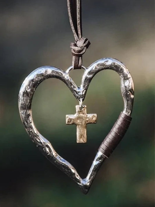 Vintage Cross Heart Pendant Necklace