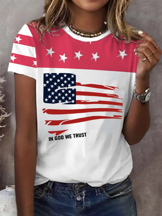 Women'S Independence Day Print Short Sleeve T-shirt