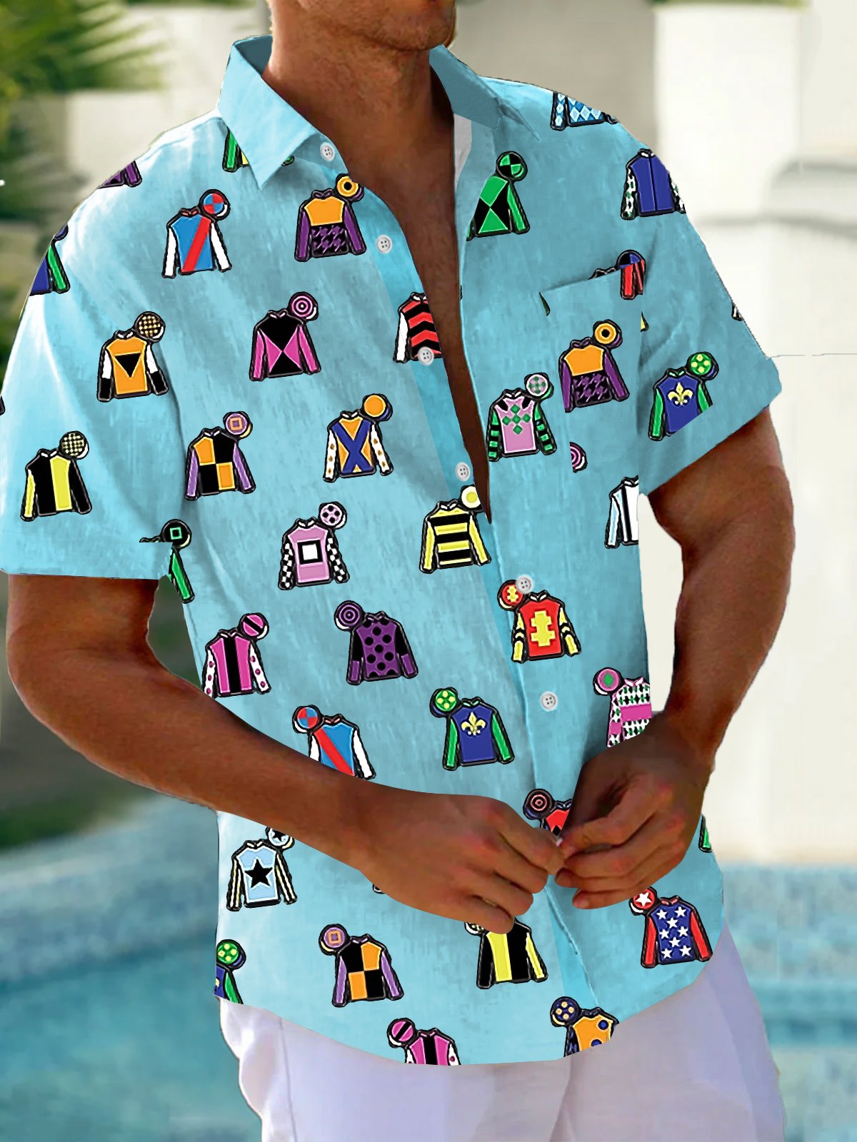 Men'S Retro Kentucky Derby Printed Short Sleeve Shirt