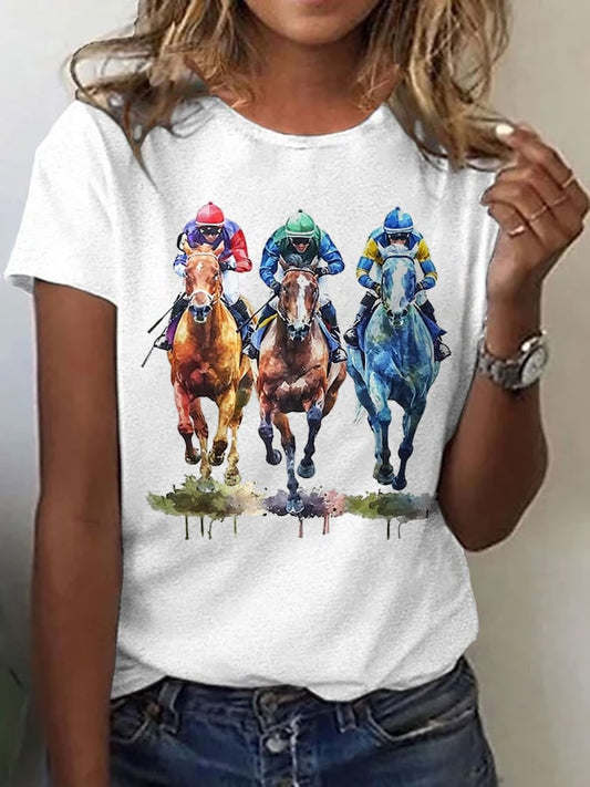 Women's Kentucky Derby Printed Casual T-Shirt