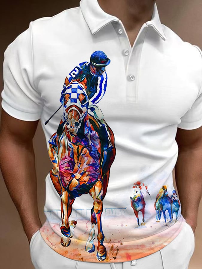 Men's Kentucky Derby Horse Racing Casual Polo Shirt