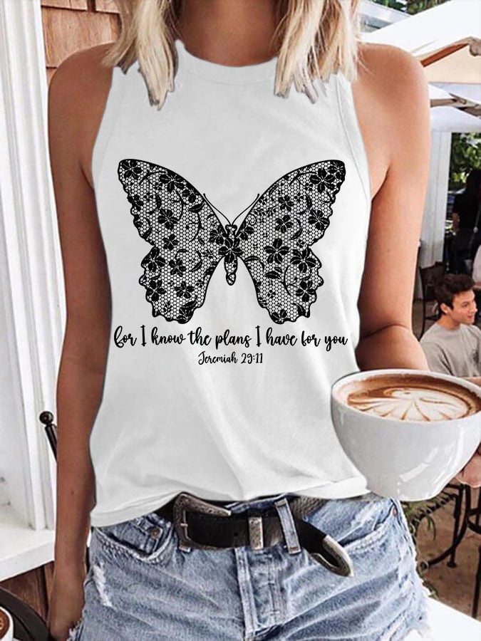 Women'S Casual I Know I Am For You Jeremiah 29:11 Cute Butterfly Christian Graphic Print Tank Top