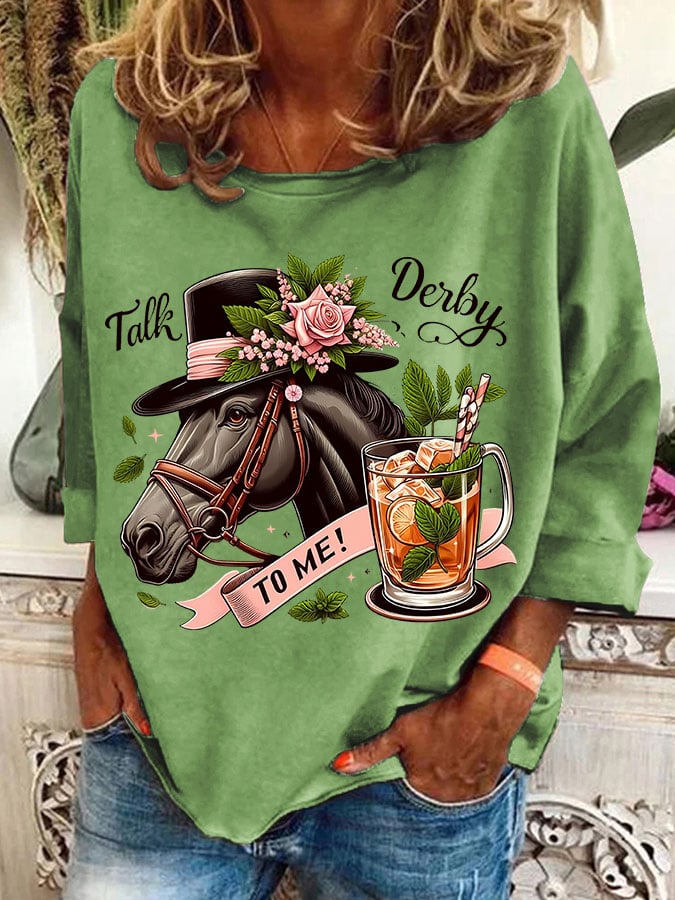 Women's Talk Derby To Me Print Casual Sweatshirt