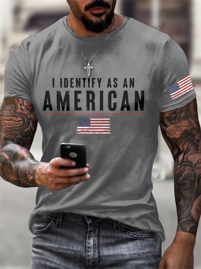Men's I Identify As An American Printed Round Neck T-Shirt