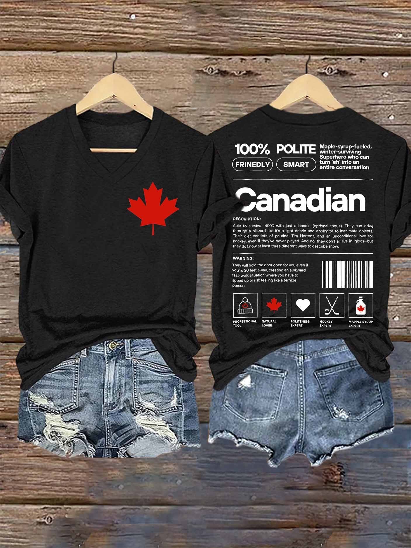 Women's Proud Canada Day Print V-Neck T-Shirt