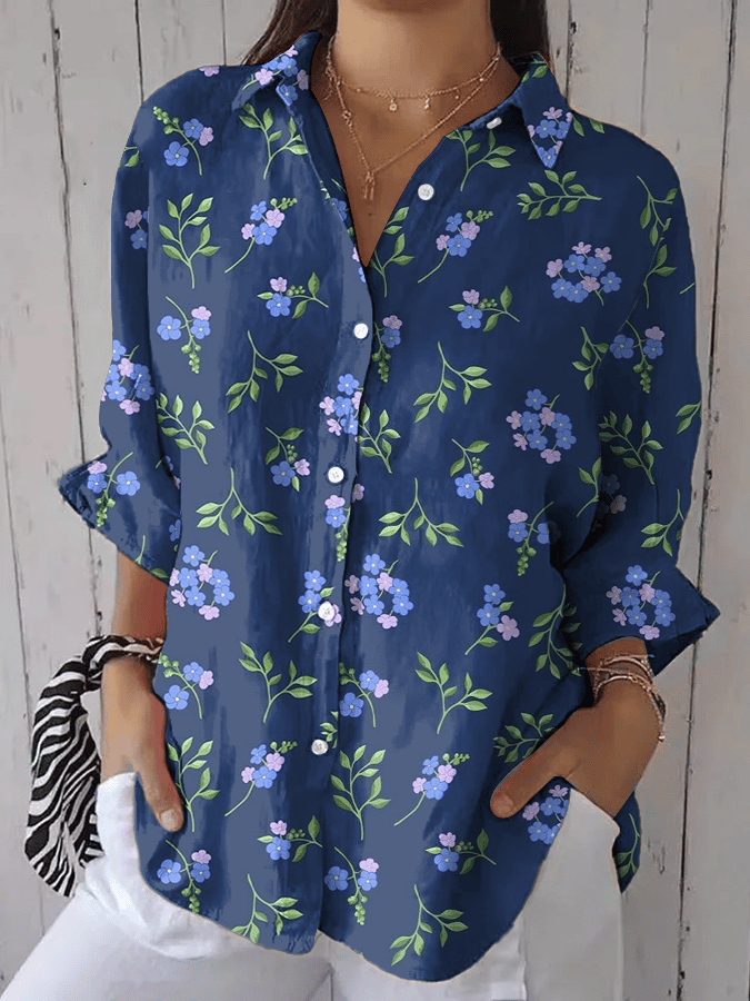 Women's Vintage Floral Print Casual Lapel Shirt