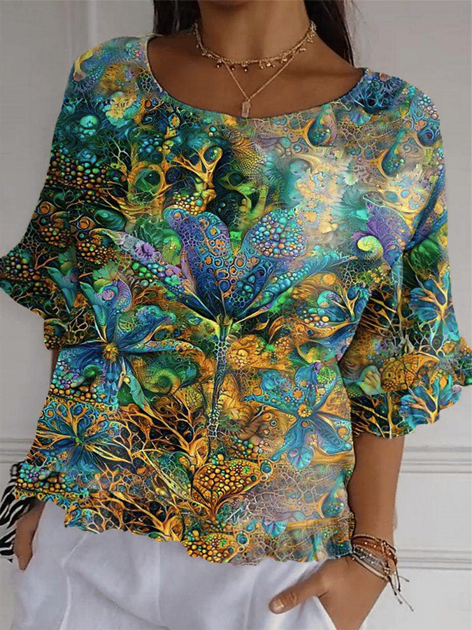 Women's Flower Print Short Sleeve Top