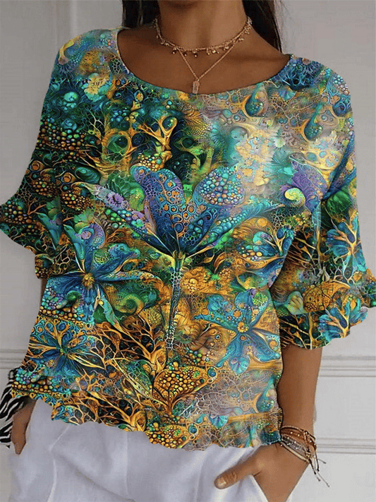 Women's Flower Print Short Sleeve Top