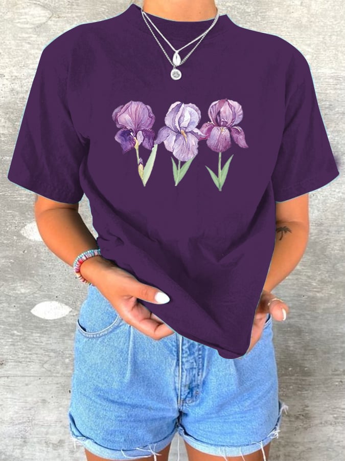 Women's Alzheimer's Awareness Floral Print T-Shirt