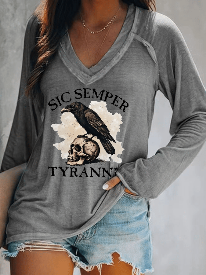 Women's Sic Semper Tyrannis Print V-Neck T-Shirt