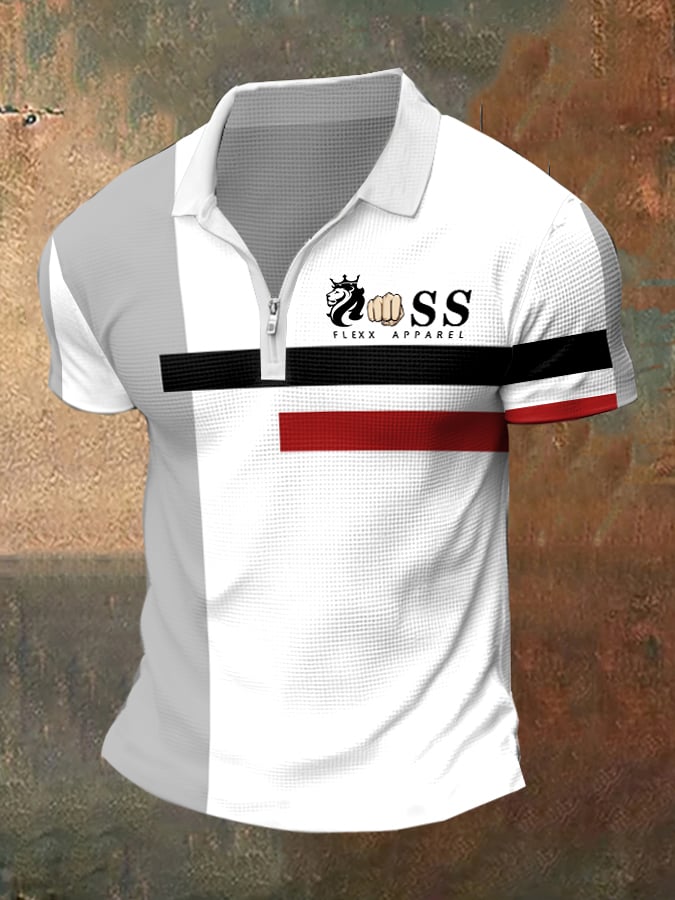 Poloshirt mit kontrastierendem Waffelmuster und Reißverschluss für Herren