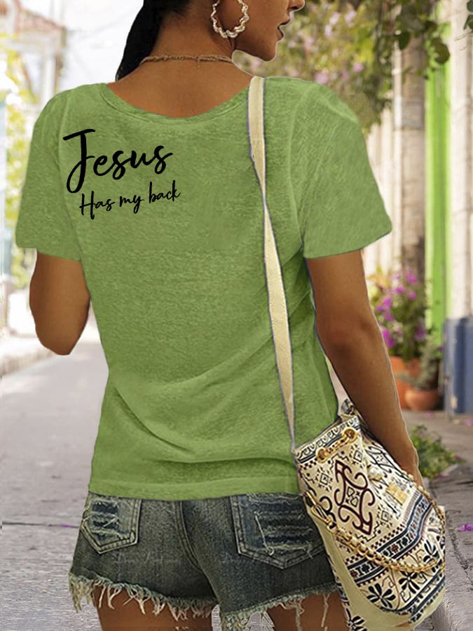 Women's jesus has my back reversible print t-shirt