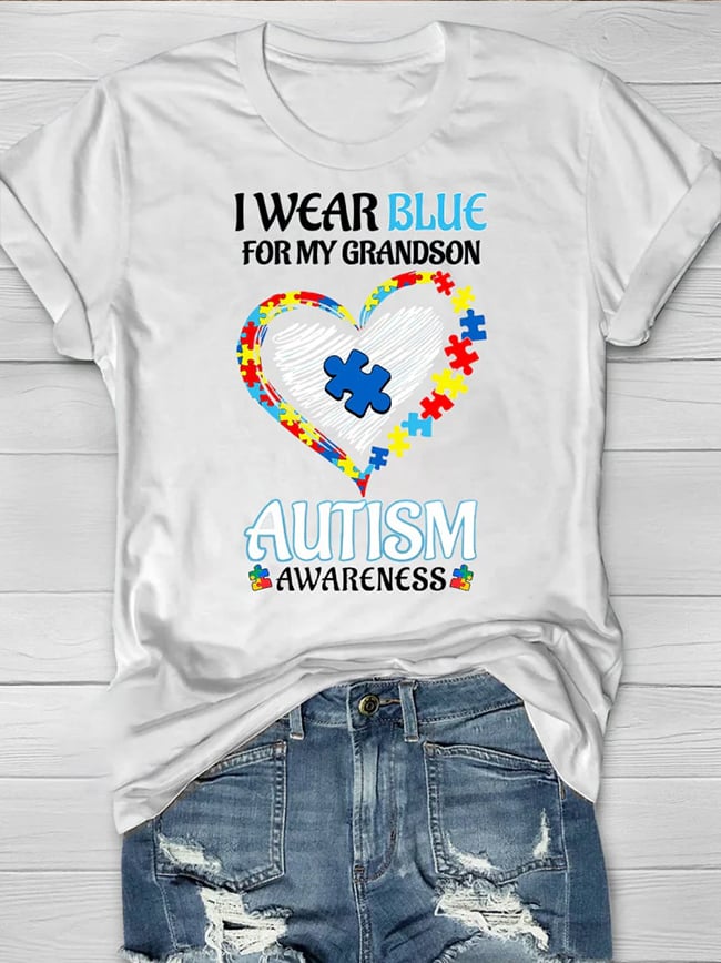 Women's Wear Blue In April To Raise Autism Awareness Printed Short-Sleeved T-Shirt