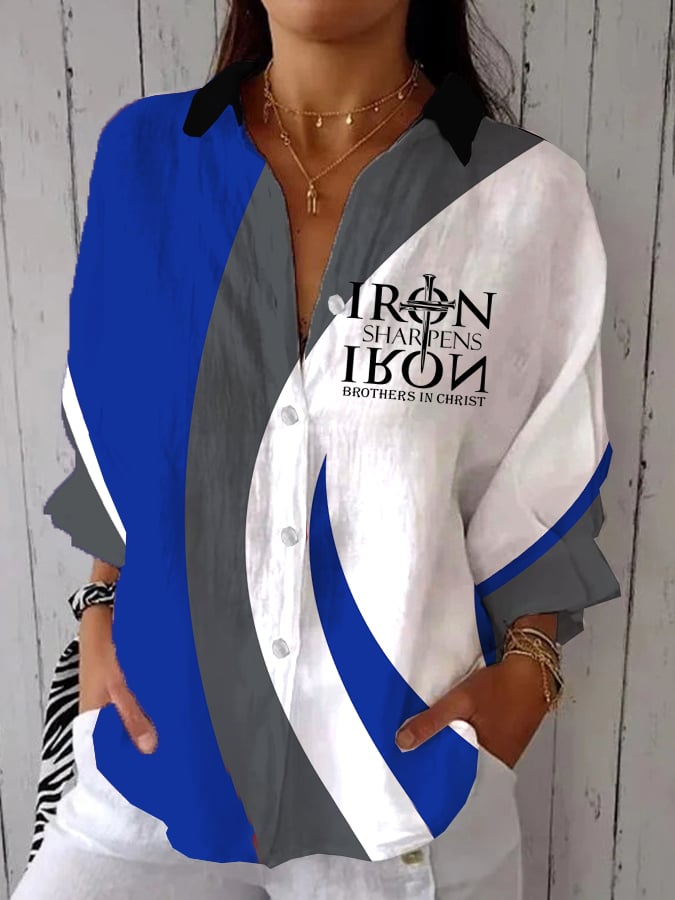 Women's Faith “Iron Sharpens Iron Brothers In Christ” Printed Casual Shirt