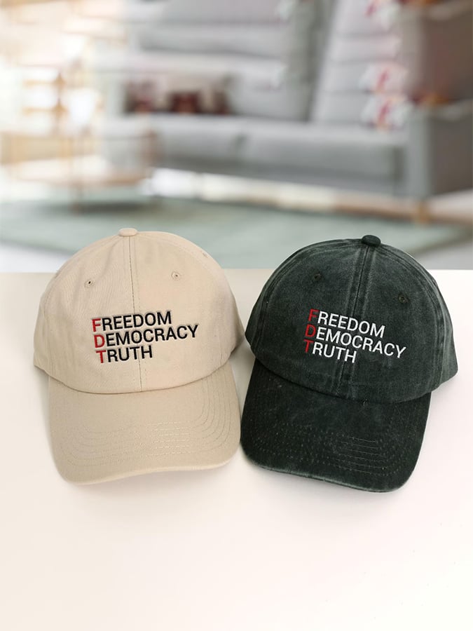 Unisex Distressed Washed Cotton FDT  “Freedom Democracy Truth” Hat