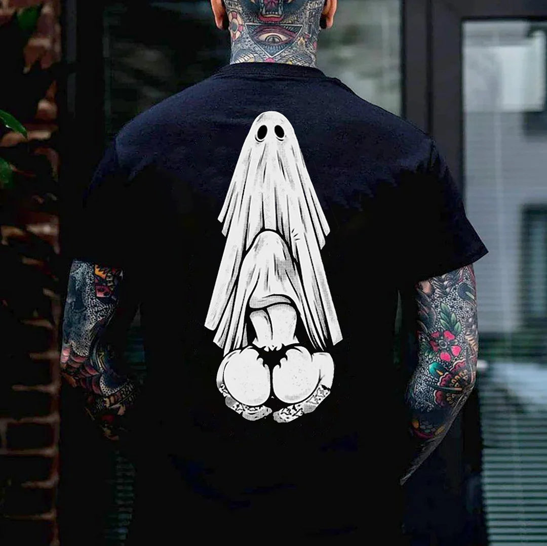 Oral Sex with Ghost Dirty Love Casual Black and White Print T-shirt