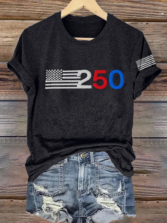 Women's Retro 205 American Flag Print T-Shirt