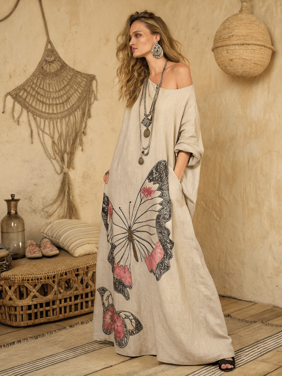 Women's cotton and linen one shoulder long skirt