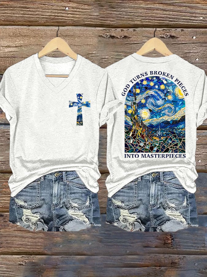 God Turns Broken Pieces Into Masterpieces Print T-shirt
