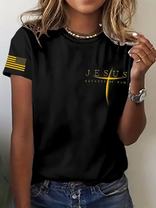 Women's Faith ““Jesus Because Of Him”” Print T-Shirt