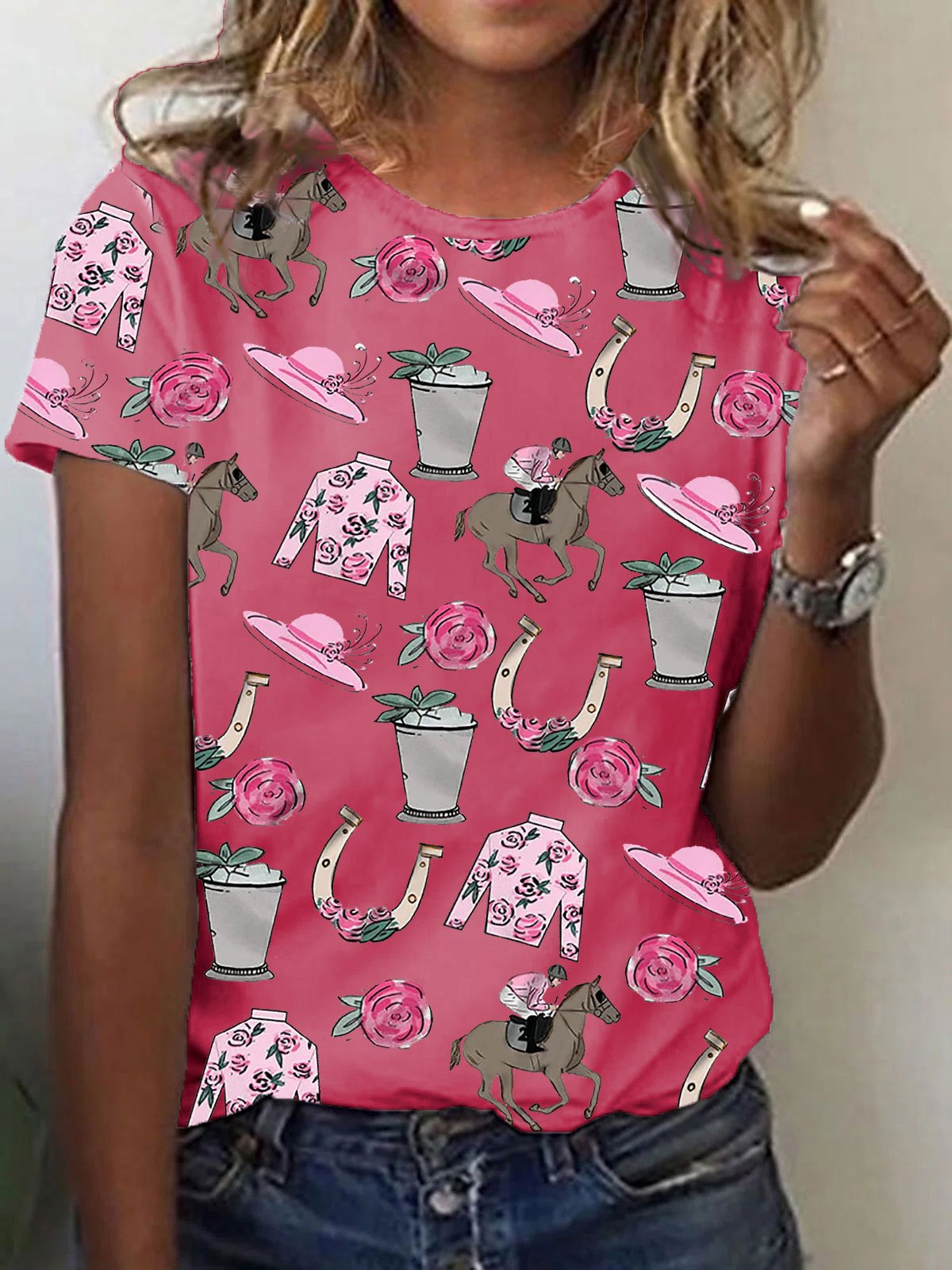 Women's Derby Horse painting print crew neck T-shirt