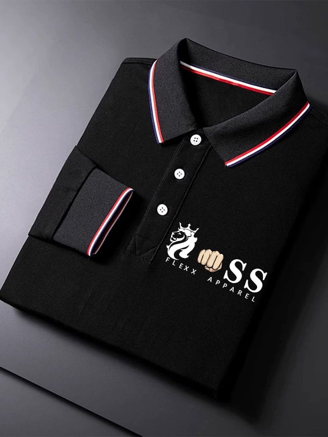 Herren-Business-Langarm-Poloshirt mit Retro-Buchstabendesign