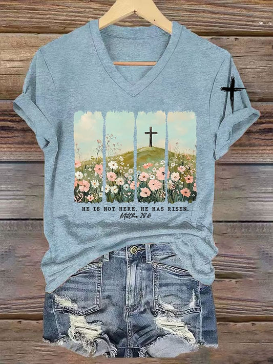 Women's faith printed V-neck T-shirt