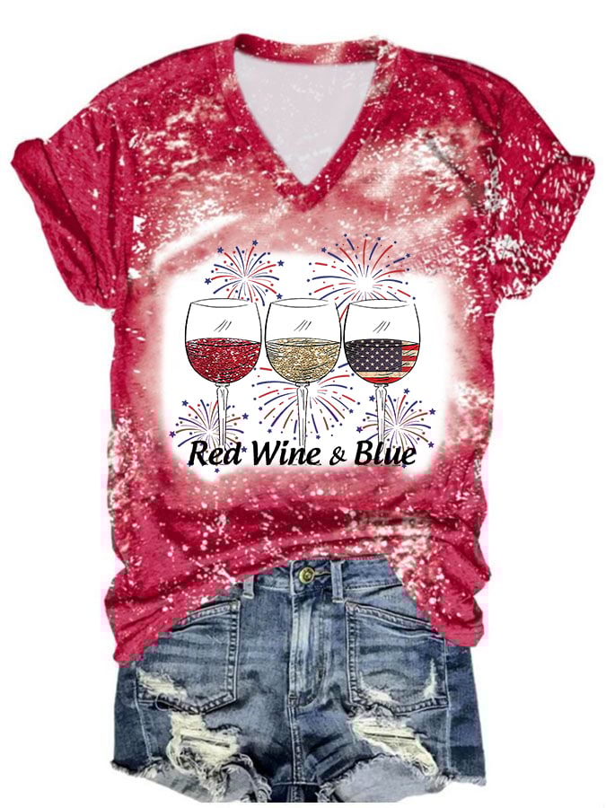 Women's Red Wine and Blue Print T-Shirt