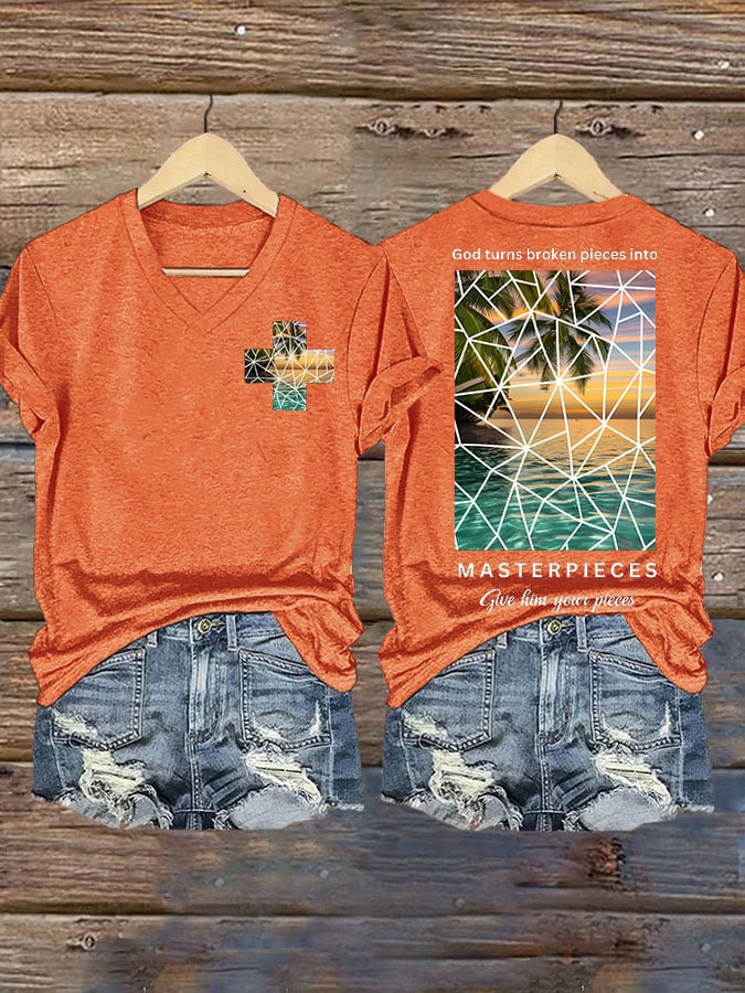 God Turns Broken Pieces into Masterpieces Give Him Your Pieces Print T-shirt