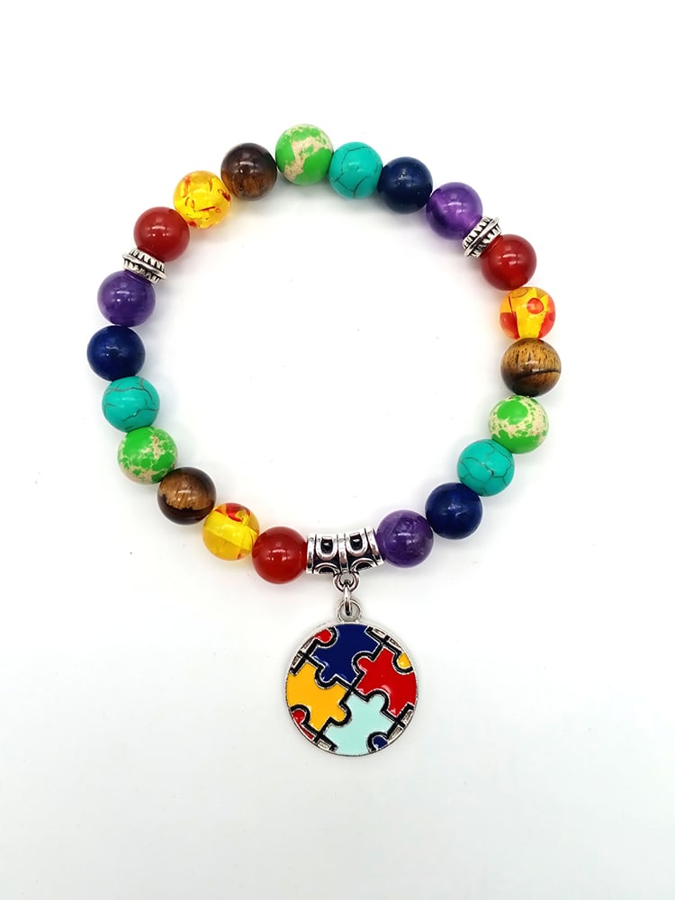 Autism Awareness Geometric Puzzle Colorful Stone Bead Bracelet