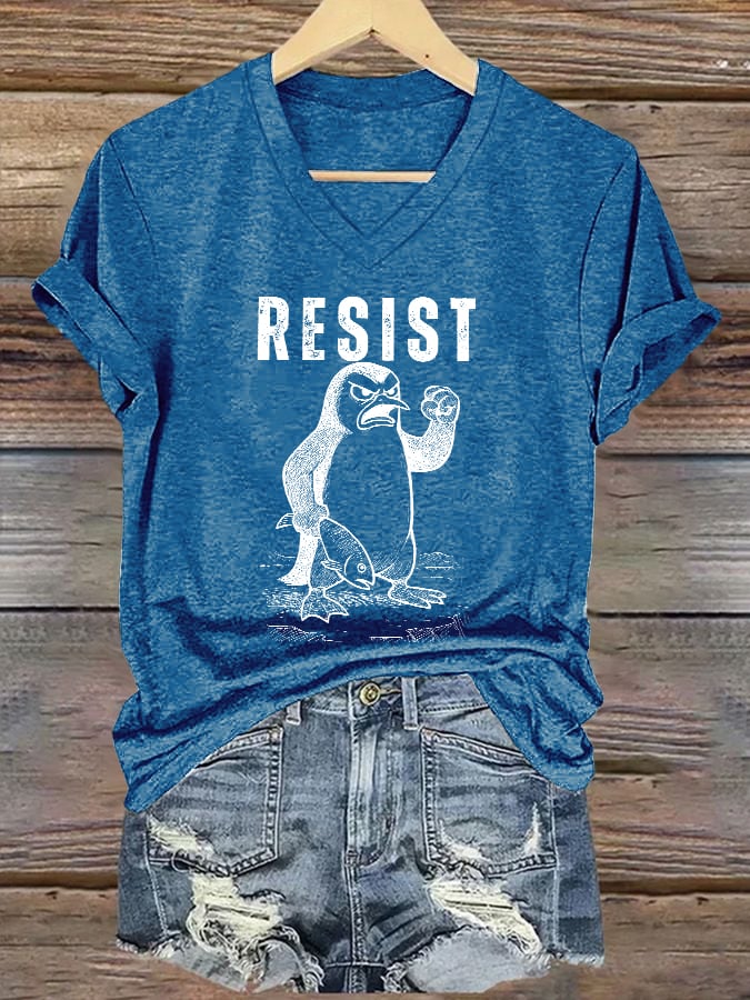 Women's Retro Penguins Resist Print T-Shirt