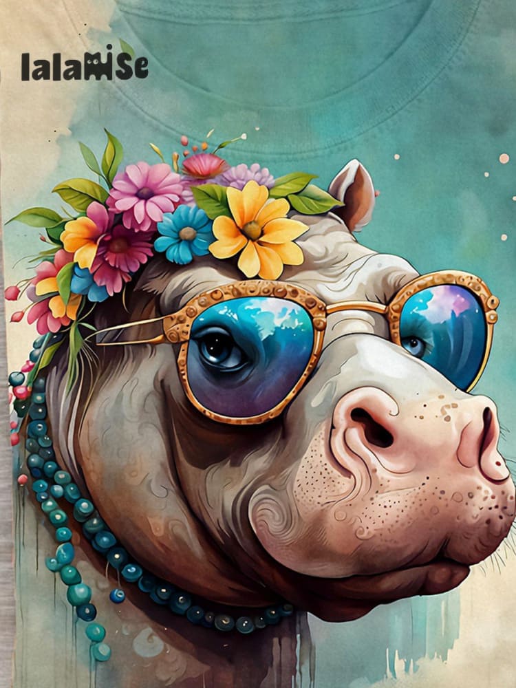 Hippo Art Print Casual T-Shirt