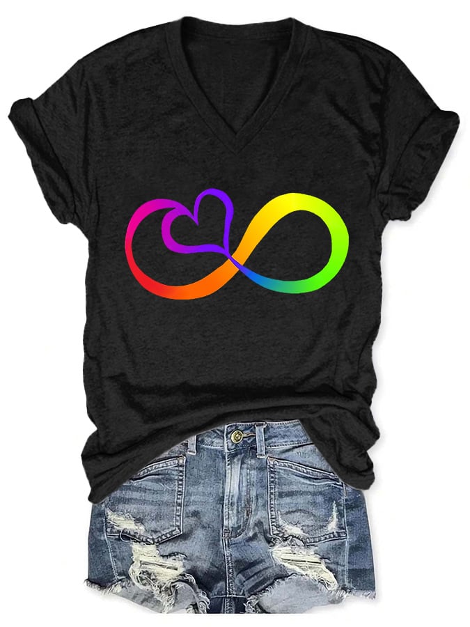 V-neck Autism Infinity Print T-Shirt