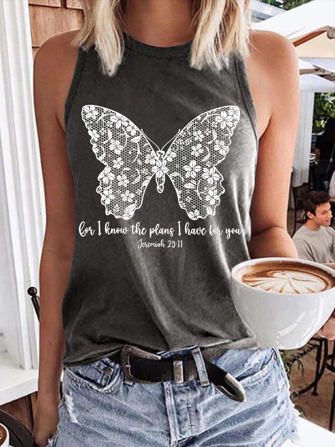 Women'S Casual I Know I Am For You Jeremiah 29:11 Cute Butterfly Christian Graphic Print Tank Top