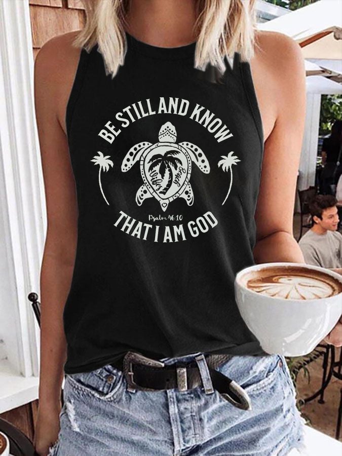 Women's Be Still And Know That I am God Print Crew Neck Tank Top