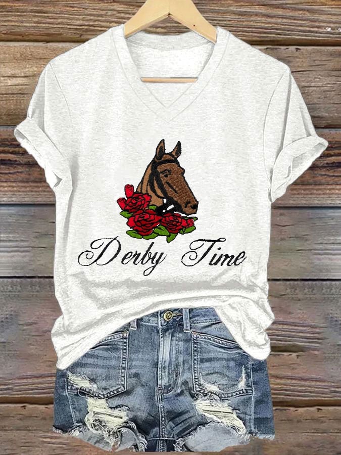 Women's Derby Time Printed Casual T-Shirt