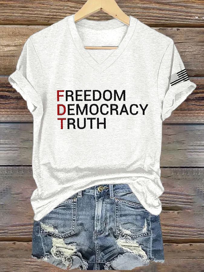 Women's FDT “Freedom Democracy Truth” Print Casual T-Shirt