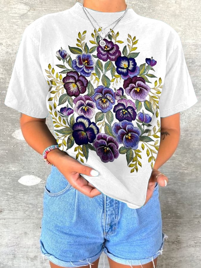Women's Alzheimer's Awareness Floral Print T-Shirt