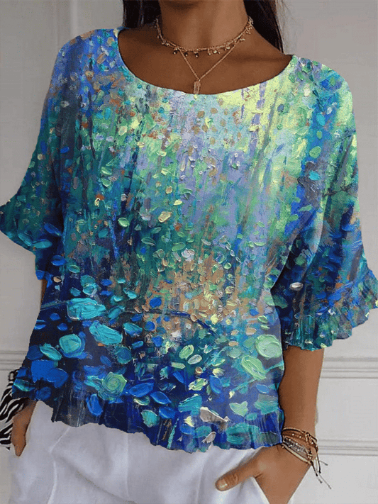 Women's Flower Print Short Sleeve Top