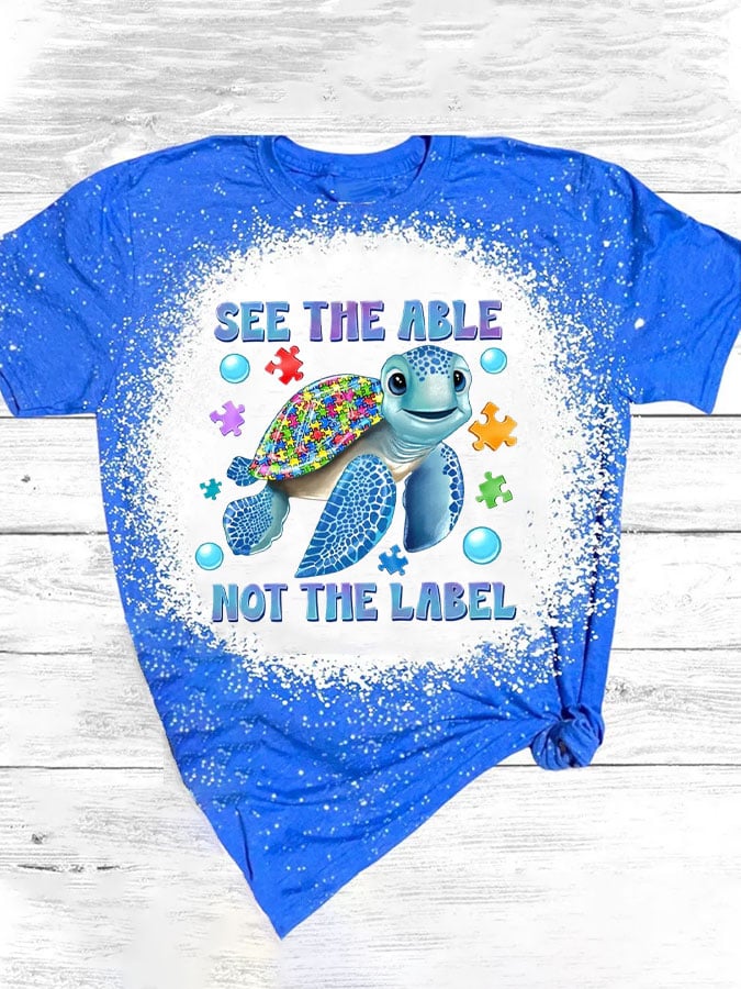 Women's Autism Turtle Print Casual T-Shirt