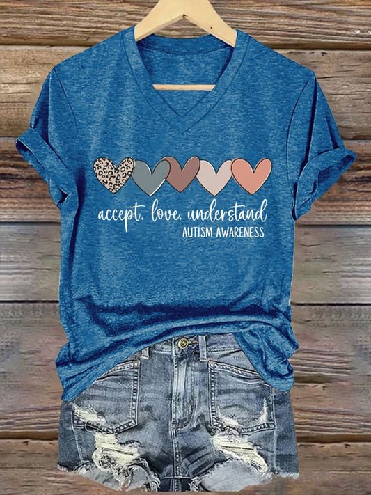 Women's Autism Awareness Printed Short-Sleeved T-Shirt