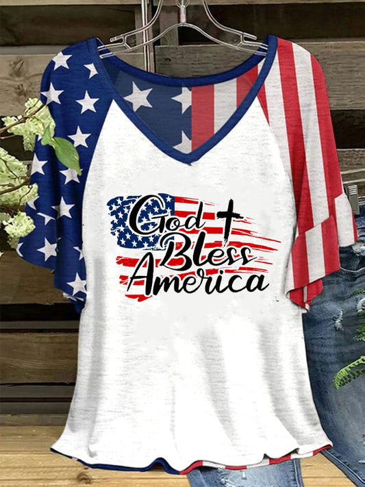 Women's  God Bless America Printed Short Sleeve T-Shirt